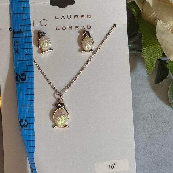 LC Lauren Conrad Opalescent Penguin Necklace and Earring Set in Rose Gold Tone - Picture 6 of 8